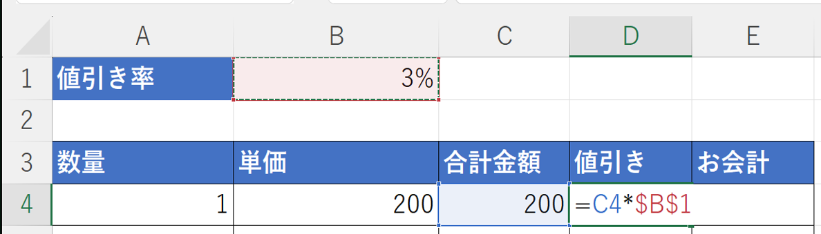 B1セルを選択し、F4キーを1回入力して絶対参照($マークがBと1の