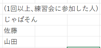 続けて、表「練習会参加記録」の「名前」列(B31:B40)を範囲指定